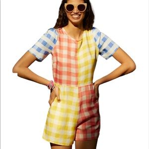 Farm Rio Colorblock Gingham Contrast Romper Size Large New with Tags